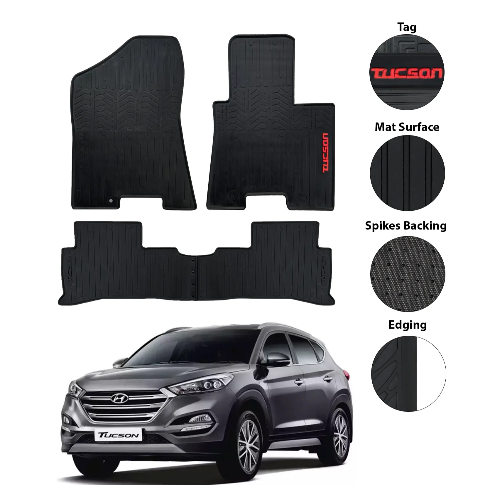 Hyundai Tucson Rubber Floor Mat Black (3PCS) Model 2020 - 2021