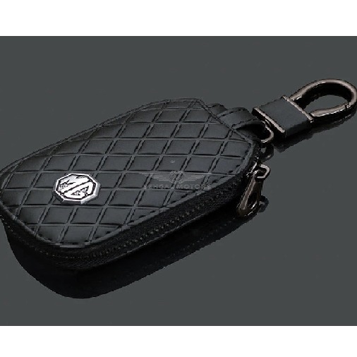 Mercedes Zipper Carbon Fiber Leather Key Cover Pouch Black with Keychain Ring