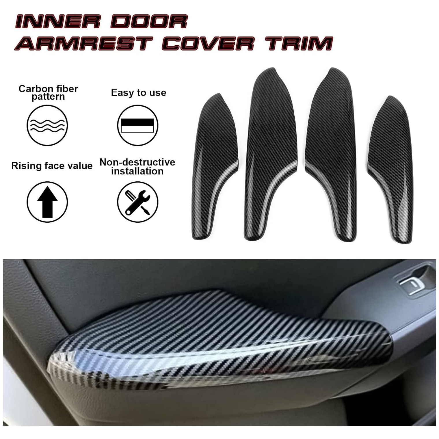 Honda Civic Door Arm Rest Trim Carbon Fiber Set Model 2022-2023