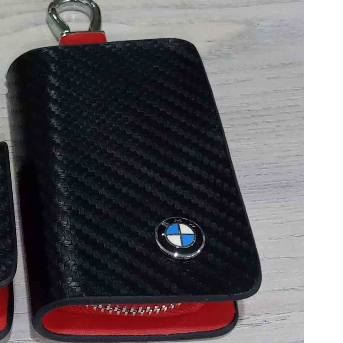 Zipper Carbon Fiber Leather Key Cover Pouch Black with Keychain All cars