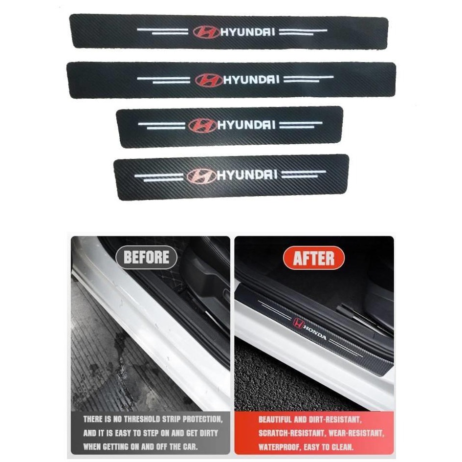 "Hyundai Logo Side Door Edge Guard Door Sill Scuff Plate Protection Strips Carbon Fiber