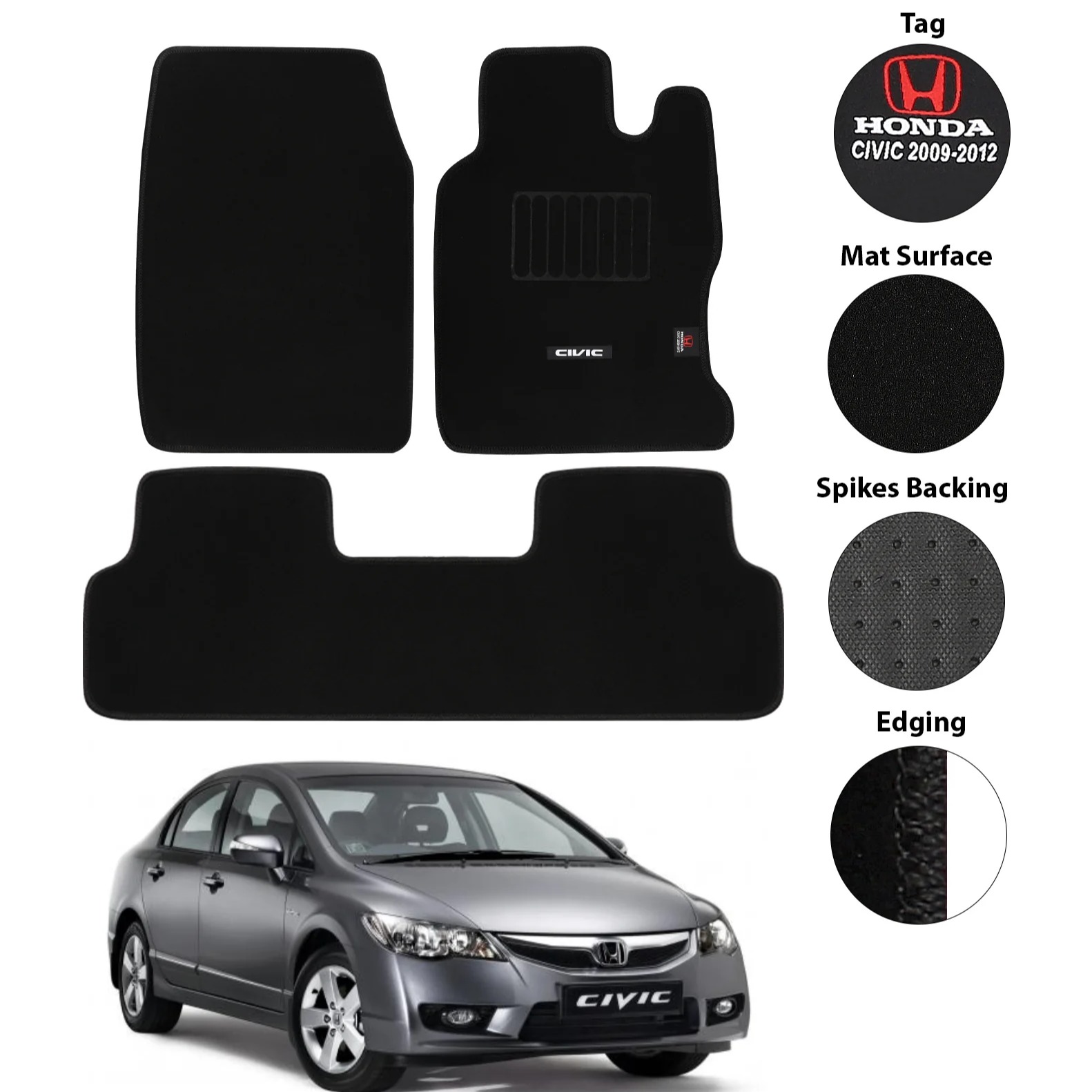 Honda Civic Carpet Floor Mat Irani Black Model 2015