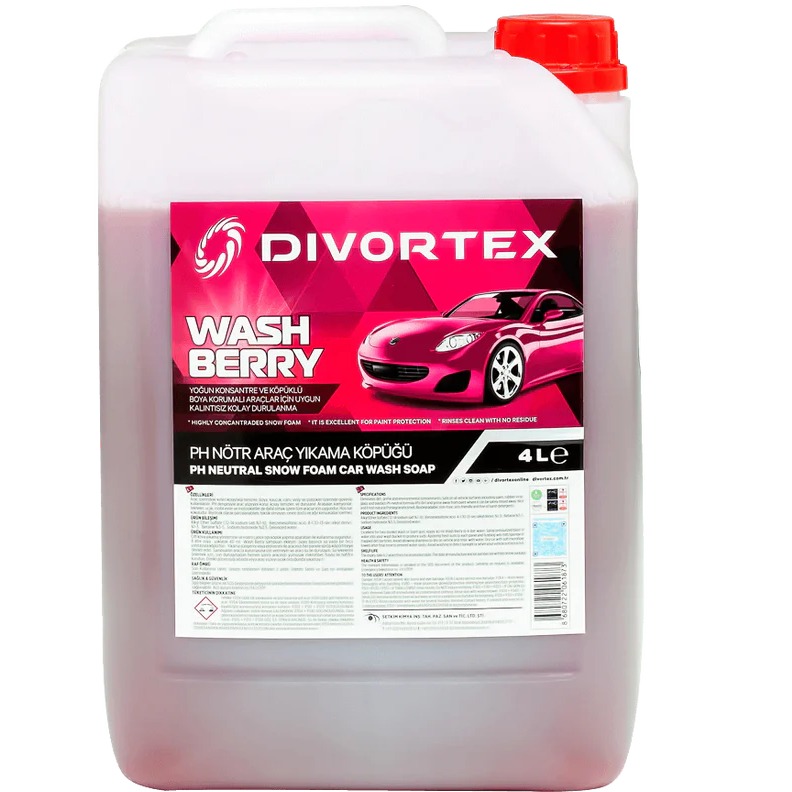 Divortex Wash Berry PH Balanced Car Wash Soap - Berry Scent (4Ltr)