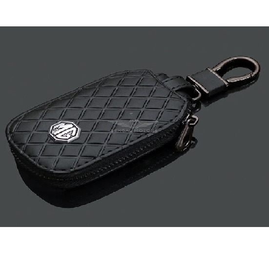 Hyundai Zipper Carbon Fiber Leather Key Cover Pouch Black with Keychain Ring