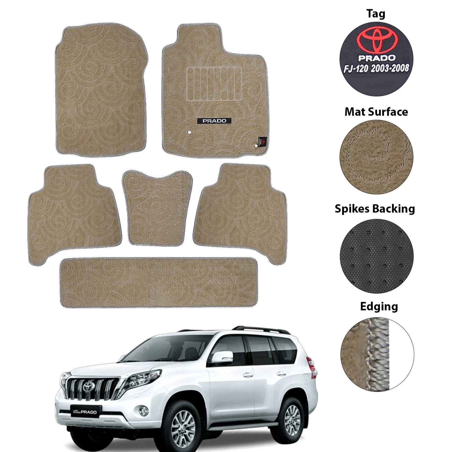 Toyota Prado Fj120 Carpet Floor Mat Irani Beige Model 2009-2014
