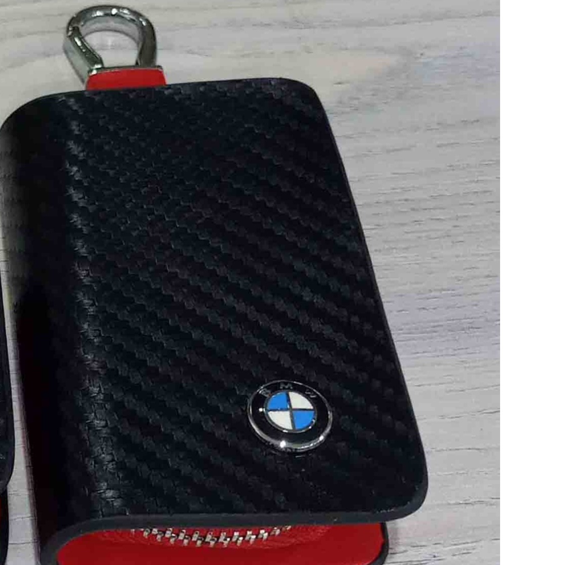 Audi Zipper Carbon Fiber Leather Key Cover Pouch Black With Keychain Ring