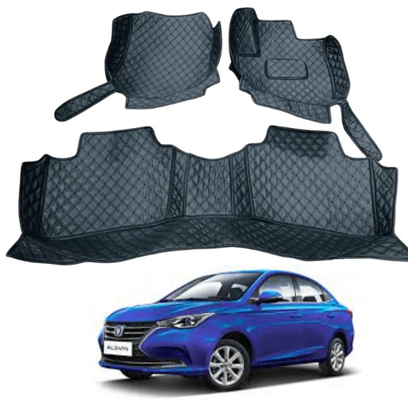 Changan Alsvin 7D Eco Floor Mat Black with Black Stitch Model 2021